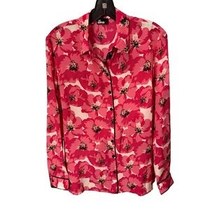 The Kooples Women’s 100% SILK Pink & White Floral Black Piping Sz M (2) NWT